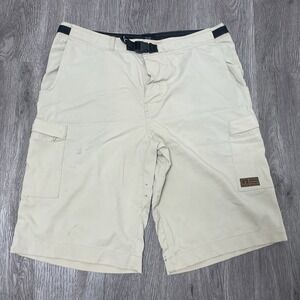 Vintage prAna Shorts Mens Large Beige Cargo Canvas Hiking Belted Nylon